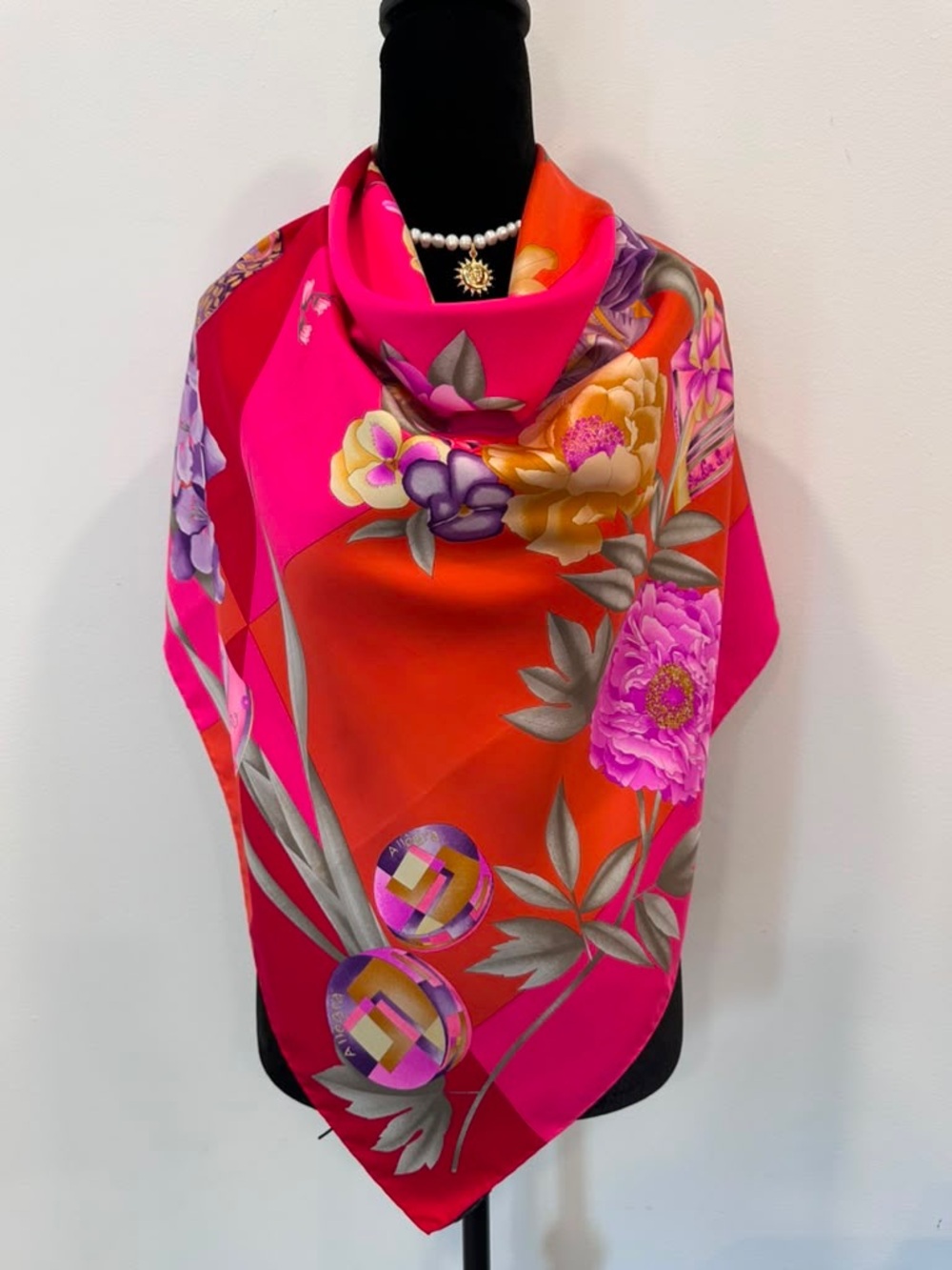 Leonard Silk Scarf Red Floral Made in Italy